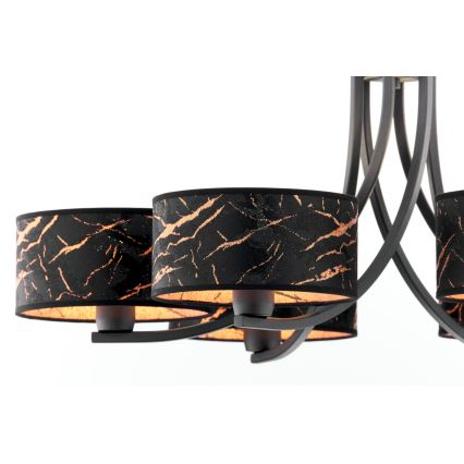 Jupiter 2108 - Πολυέλαιος με αλυσίδα ARTHUR 6xE27/15W/230V μαύρο/πορτοκαλί/μαρμάρινη διακόσμηση