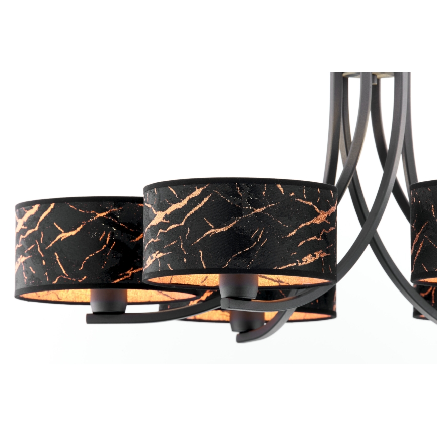 Jupiter 2108 - Πολυέλαιος με αλυσίδα ARTHUR 6xE27/15W/230V μαύρο/πορτοκαλί/μαρμάρινη διακόσμηση