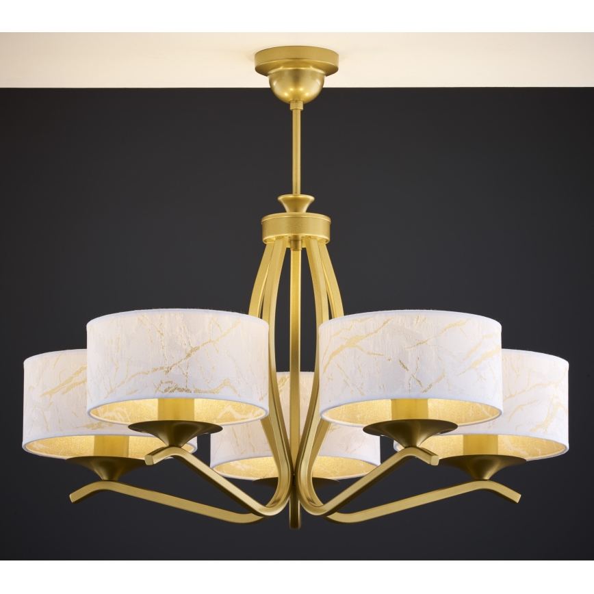 Jupiter 2110 - Πολυέλαιος σε ράβδο KASZMIR 5xE27/15W/230V λευκό/χρυσό/μαρμάρινο ντεκόρ