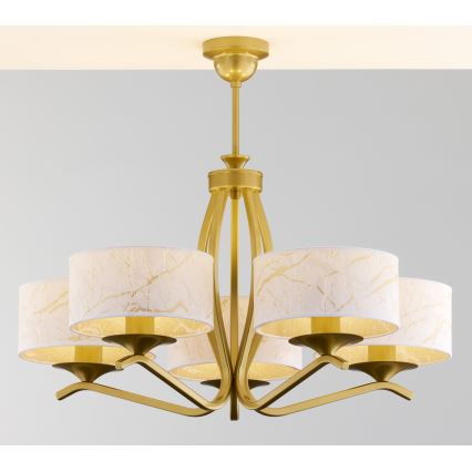 Jupiter 2110 - Πολυέλαιος σε ράβδο KASZMIR 5xE27/15W/230V λευκό/χρυσό/μαρμάρινο ντεκόρ
