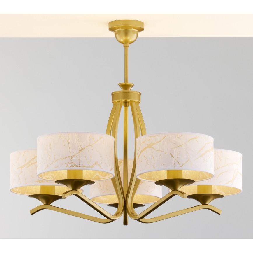 Jupiter 2110 - Πολυέλαιος σε ράβδο KASZMIR 5xE27/15W/230V λευκό/χρυσό/μαρμάρινο ντεκόρ