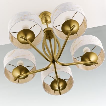 Jupiter 2110 - Πολυέλαιος σε ράβδο KASZMIR 5xE27/15W/230V λευκό/χρυσό/μαρμάρινο ντεκόρ