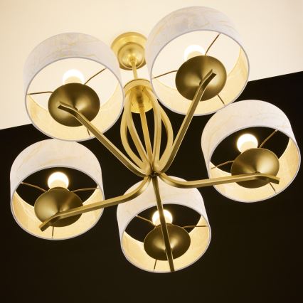 Jupiter 2110 - Πολυέλαιος σε ράβδο KASZMIR 5xE27/15W/230V λευκό/χρυσό/μαρμάρινο ντεκόρ