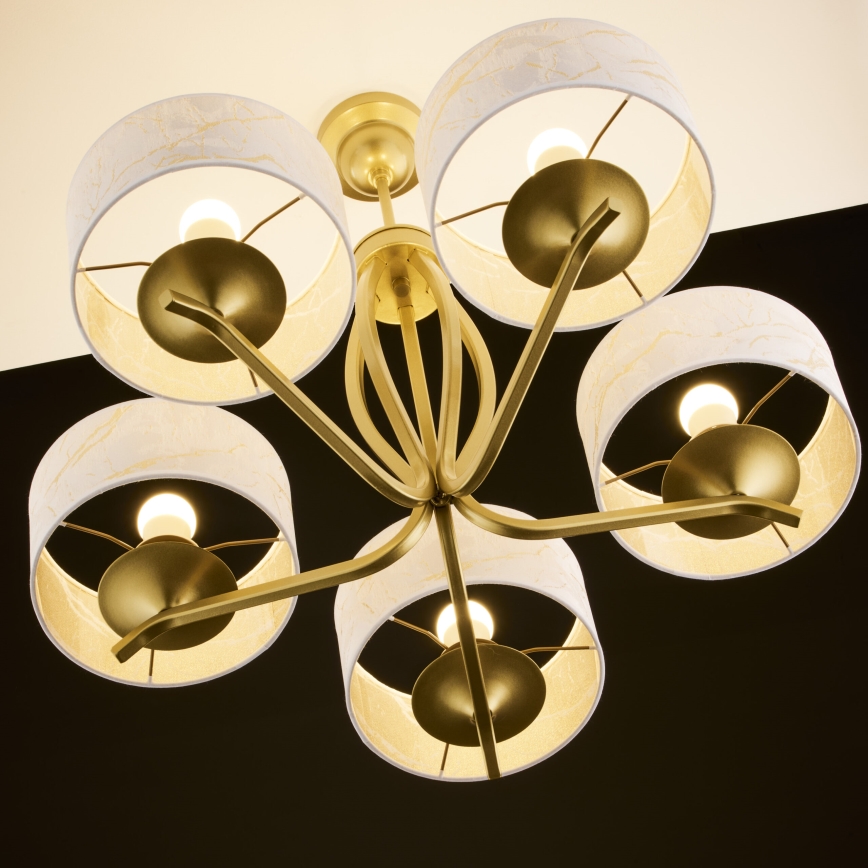 Jupiter 2110 - Πολυέλαιος σε ράβδο KASZMIR 5xE27/15W/230V λευκό/χρυσό/μαρμάρινο ντεκόρ