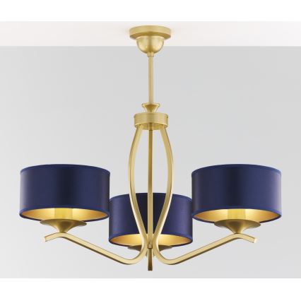 Jupiter 2113 - Κρεμαστό φωτιστικό σε ράβδο KASZMIR 3xE27/15W/230V μπλε/χρυσό