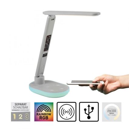 JUST LIGHT. 11018-16 - LED RGBW Ρυθμιστικός επιτραπέζιος λαμπτήρας αφής με ασύρματη φόρτιση TINA LED/4W/230V λευκός