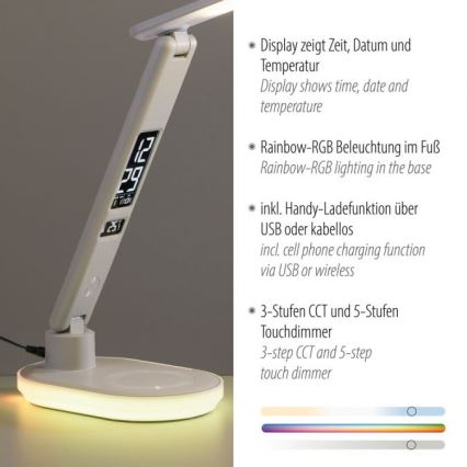 JUST LIGHT. 11018-16 - LED RGBW Ρυθμιστικός επιτραπέζιος λαμπτήρας αφής με ασύρματη φόρτιση TINA LED/4W/230V λευκός