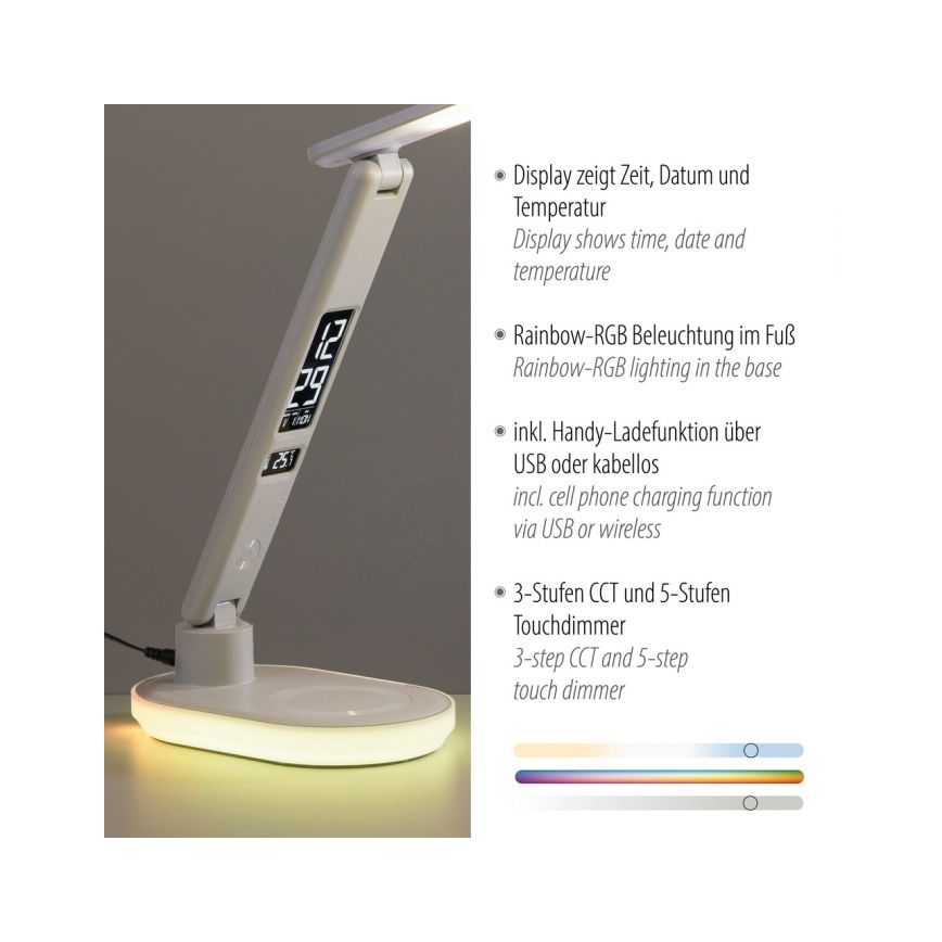 JUST LIGHT. 11018-16 - LED RGBW Ρυθμιστικός επιτραπέζιος λαμπτήρας αφής με ασύρματη φόρτιση TINA LED/4W/230V λευκός