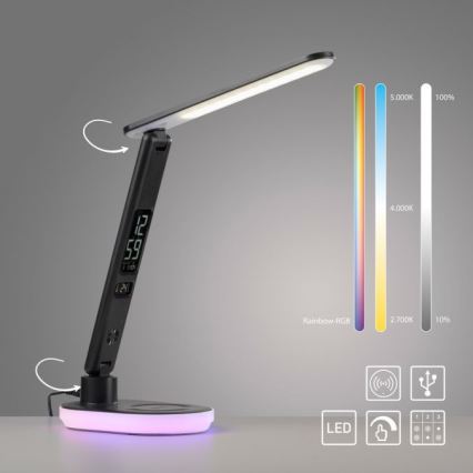 JUST LIGHT. 11018-18 - LED RGBW Ρυθμιζόμενο επιτραπέζιο φωτιστικό με έλεγχο αφής και ασύρματη φόρτιση TINA LED/4W/230V μαύρο
