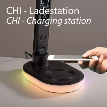 JUST LIGHT. 11018-18 - LED RGBW Ρυθμιζόμενο επιτραπέζιο φωτιστικό με έλεγχο αφής και ασύρματη φόρτιση TINA LED/4W/230V μαύρο