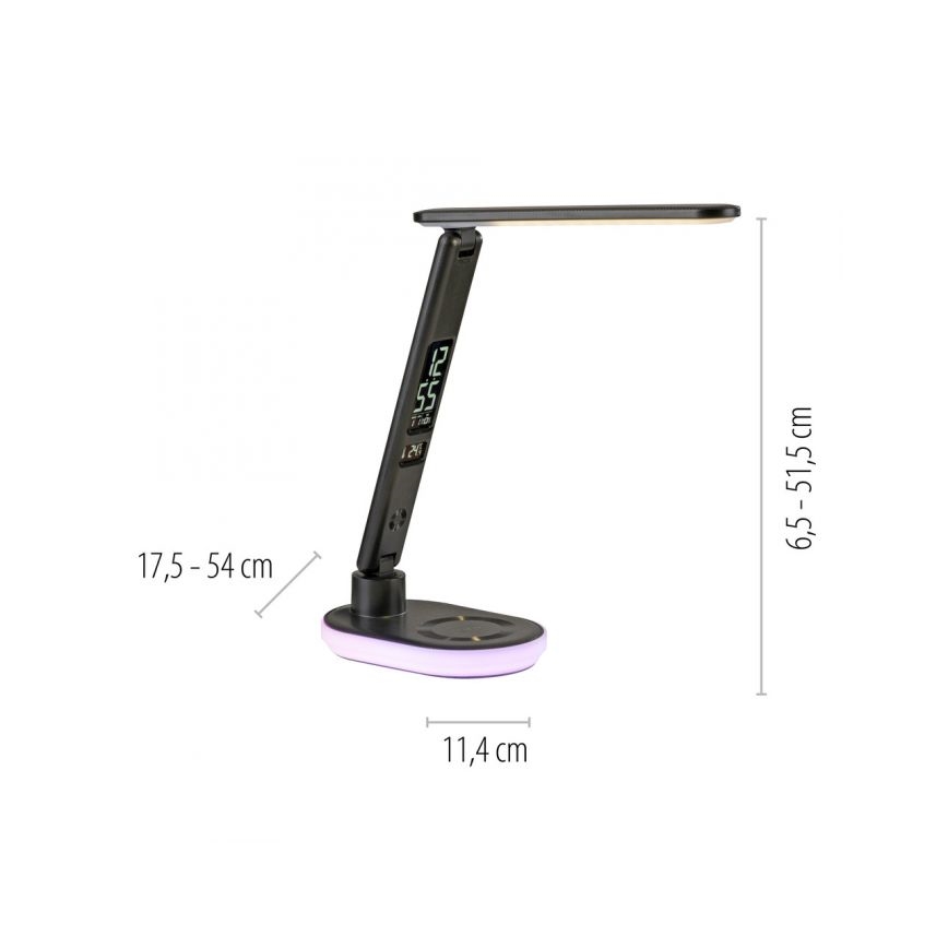 JUST LIGHT. 11018-18 - LED RGBW Ρυθμιζόμενο επιτραπέζιο φωτιστικό με έλεγχο αφής και ασύρματη φόρτιση TINA LED/4W/230V μαύρο