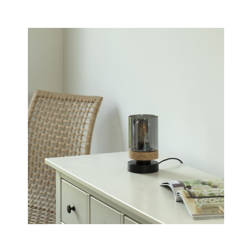 JUST LIGHT. 11310-18 - Eπιτραπέζιο φωτιστικό PASQUAL 1xE27/40W/230V μαύρο/Καουτσουκόδεντρο
