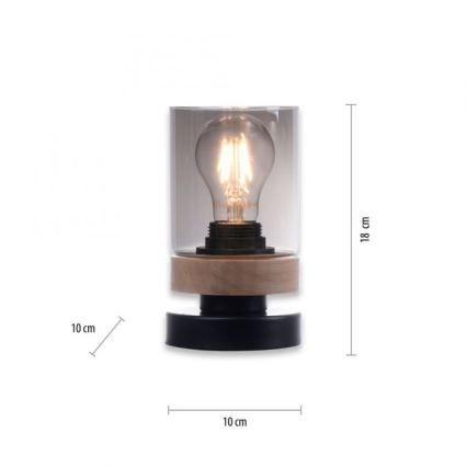 JUST LIGHT. 11310-18 - Eπιτραπέζιο φωτιστικό PASQUAL 1xE27/40W/230V μαύρο/Καουτσουκόδεντρο