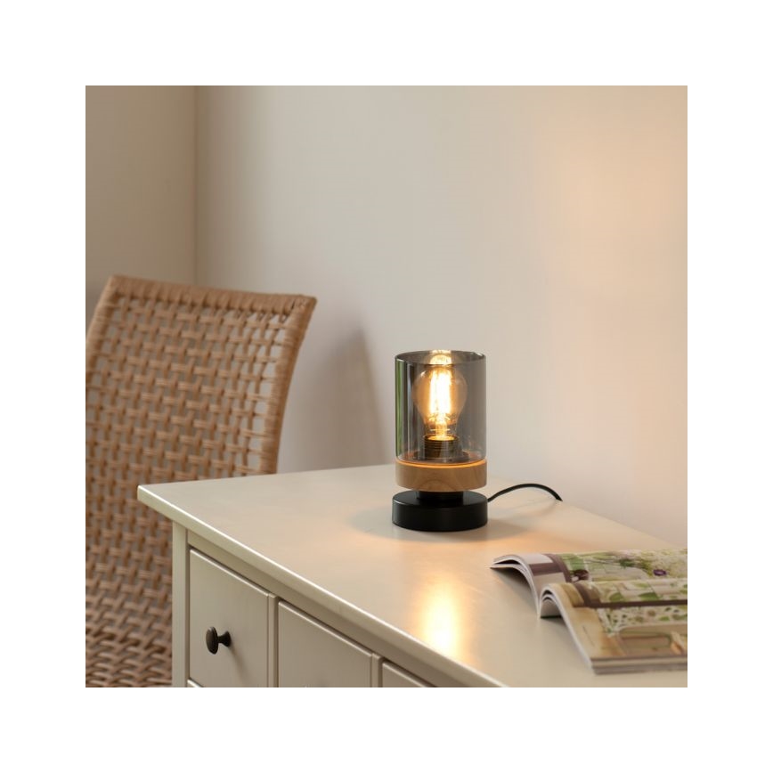 JUST LIGHT. 11310-18 - Eπιτραπέζιο φωτιστικό PASQUAL 1xE27/40W/230V μαύρο/Καουτσουκόδεντρο