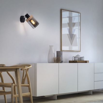 JUST LIGHT. 11311-18 - Προβολέας τοίχου PASQUAL 1xE27/40W/230V μαύρο/καουτσουκόδεντρο