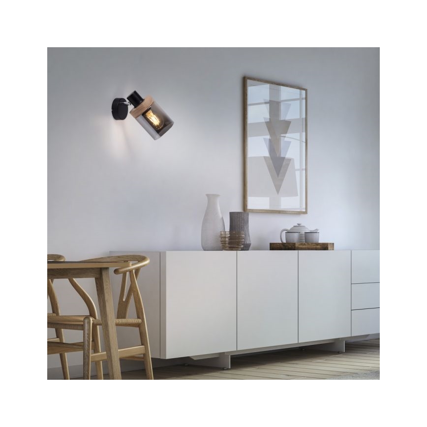 JUST LIGHT. 11311-18 - Προβολέας τοίχου PASQUAL 1xE27/40W/230V μαύρο/καουτσουκόδεντρο