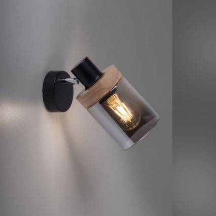 JUST LIGHT. 11311-18 - Προβολέας τοίχου PASQUAL 1xE27/40W/230V μαύρο/καουτσουκόδεντρο