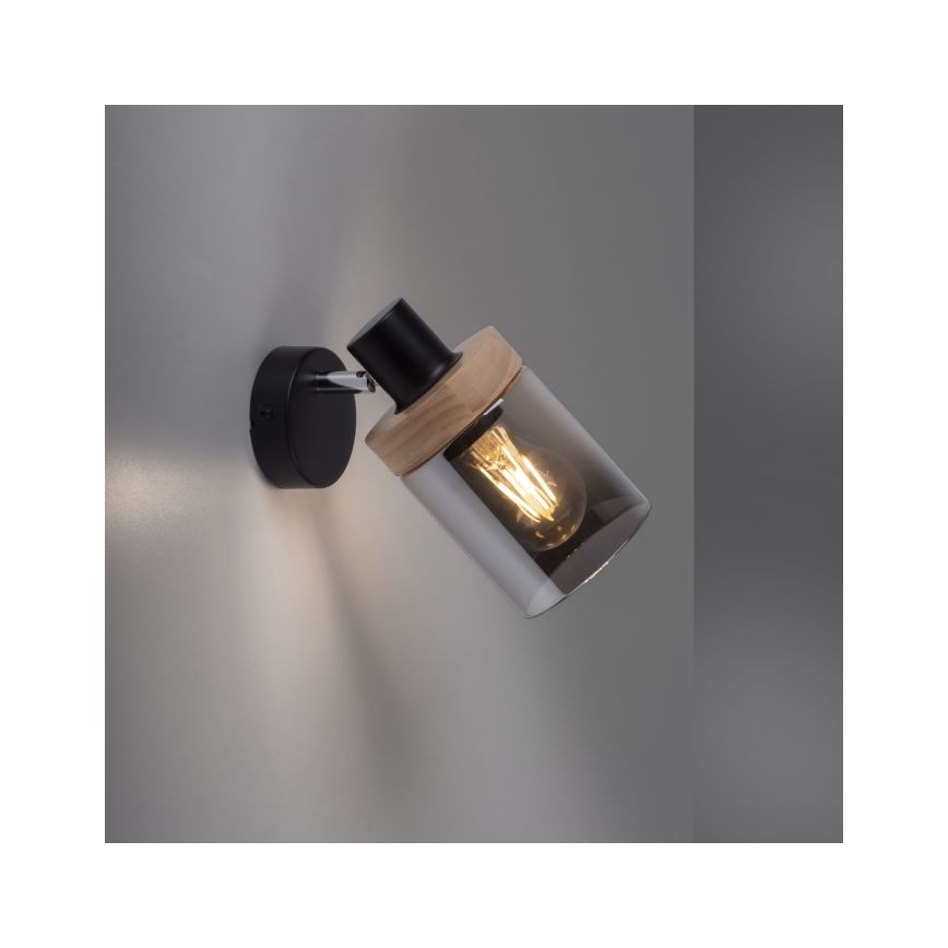 JUST LIGHT. 11311-18 - Προβολέας τοίχου PASQUAL 1xE27/40W/230V μαύρο/καουτσουκόδεντρο
