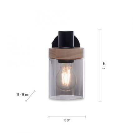 JUST LIGHT. 11311-18 - Προβολέας τοίχου PASQUAL 1xE27/40W/230V μαύρο/καουτσουκόδεντρο
