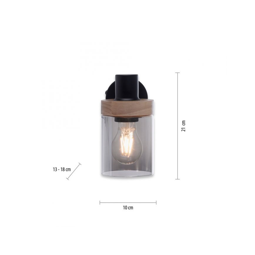 JUST LIGHT. 11311-18 - Προβολέας τοίχου PASQUAL 1xE27/40W/230V μαύρο/καουτσουκόδεντρο