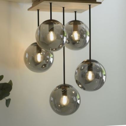 JUST LIGHT. 11395-79 - Κρεμαστό φωτιστικό WIDOW 5xE14/25W/230V δρυς