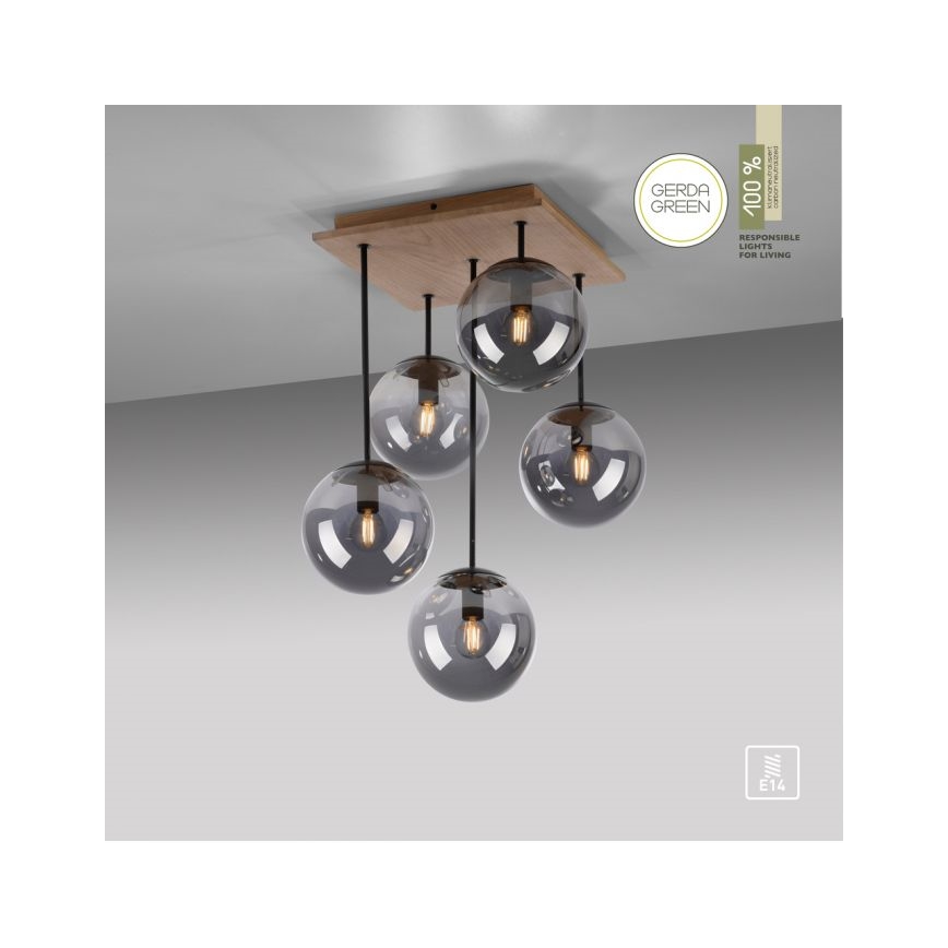JUST LIGHT. 11395-79 - Κρεμαστό φωτιστικό WIDOW 5xE14/25W/230V δρυς