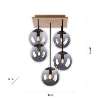 JUST LIGHT. 11395-79 - Κρεμαστό φωτιστικό WIDOW 5xE14/25W/230V δρυς