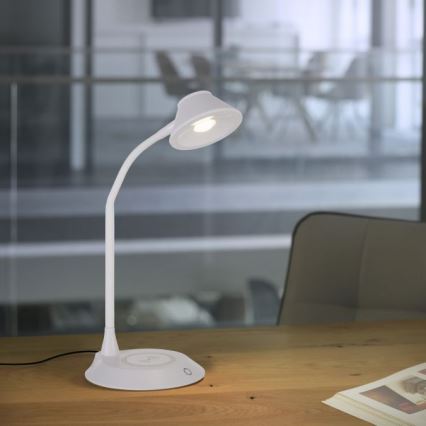 JUST LIGHT. 14414-16 - Ρυθμιζόμενη ευέλικτη επιτραπέζια λάμπα LED με αφής έλεγχο και ασύρματη φόρτιση PUCKI LED/4,5W/230V λευκή