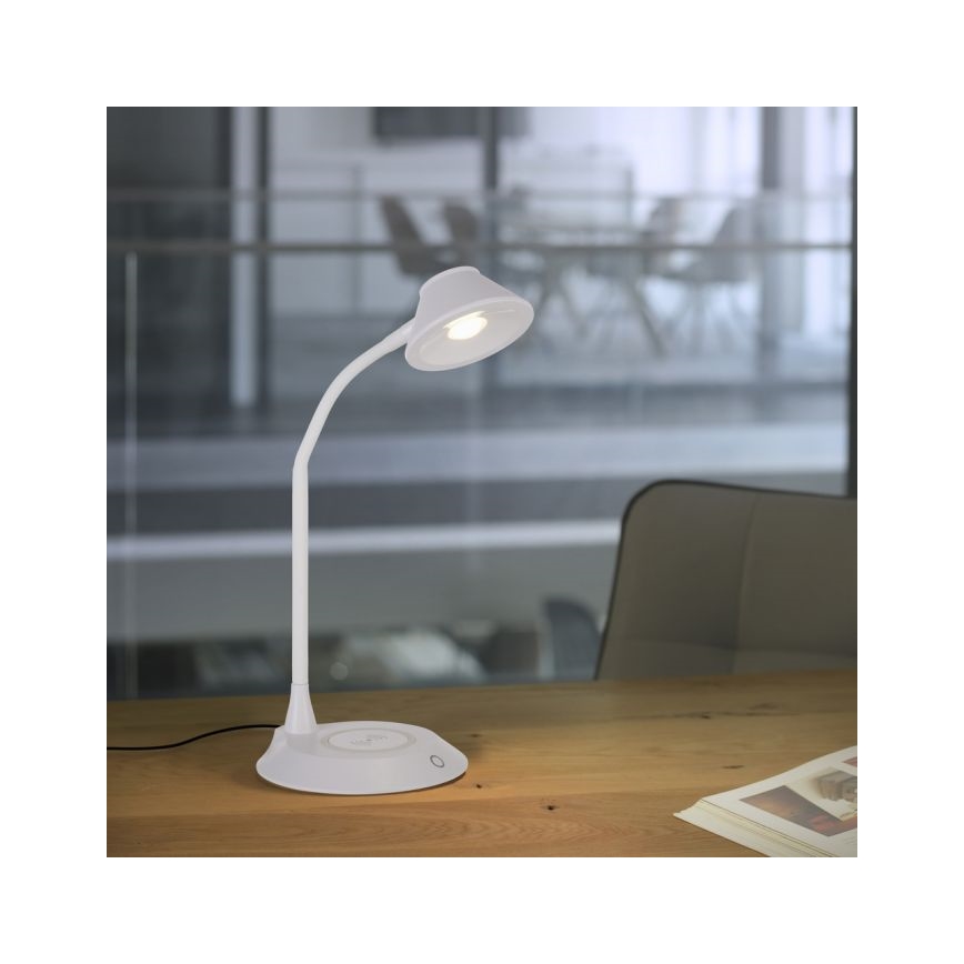 JUST LIGHT. 14414-16 - Ρυθμιζόμενη ευέλικτη επιτραπέζια λάμπα LED με αφής έλεγχο και ασύρματη φόρτιση PUCKI LED/4,5W/230V λευκή