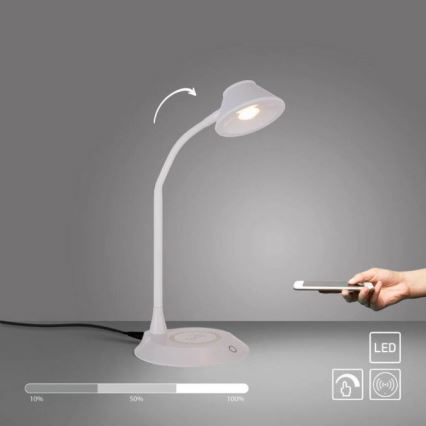 JUST LIGHT. 14414-16 - Ρυθμιζόμενη ευέλικτη επιτραπέζια λάμπα LED με αφής έλεγχο και ασύρματη φόρτιση PUCKI LED/4,5W/230V λευκή