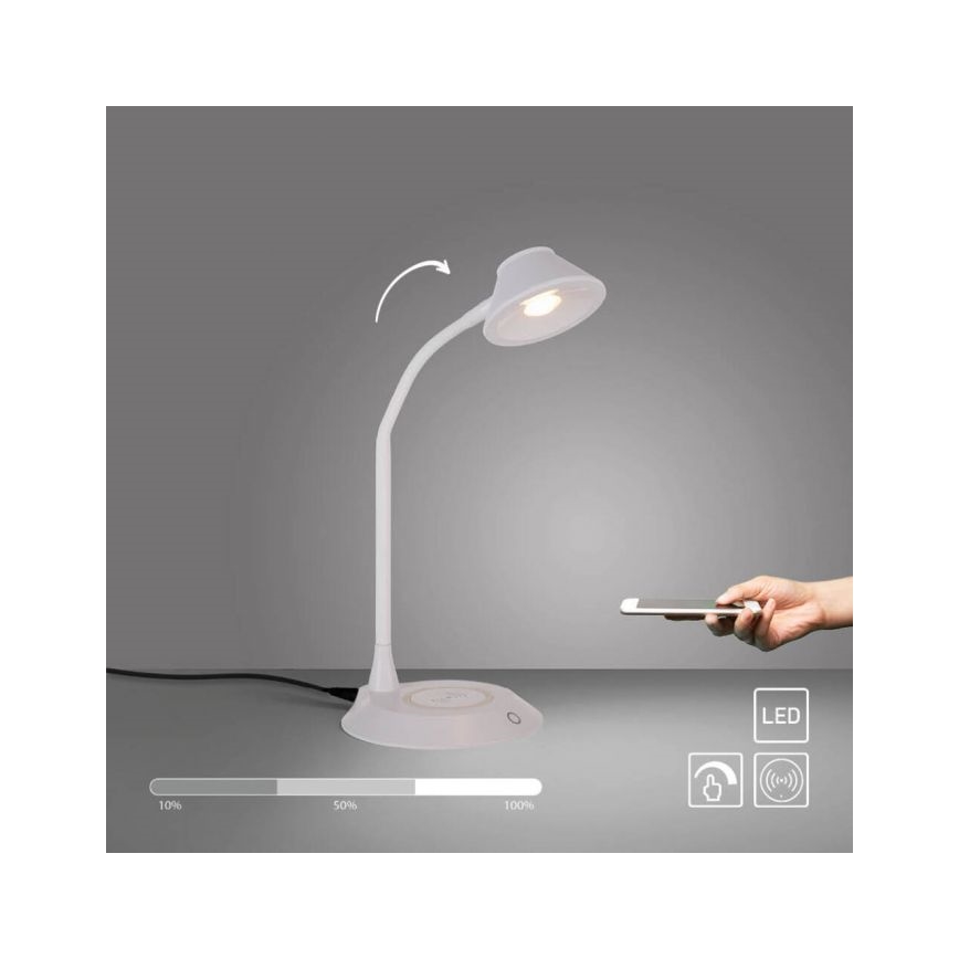 JUST LIGHT. 14414-16 - Ρυθμιζόμενη ευέλικτη επιτραπέζια λάμπα LED με αφής έλεγχο και ασύρματη φόρτιση PUCKI LED/4,5W/230V λευκή