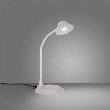 JUST LIGHT. 14414-16 - Ρυθμιζόμενη ευέλικτη επιτραπέζια λάμπα LED με αφής έλεγχο και ασύρματη φόρτιση PUCKI LED/4,5W/230V λευκή