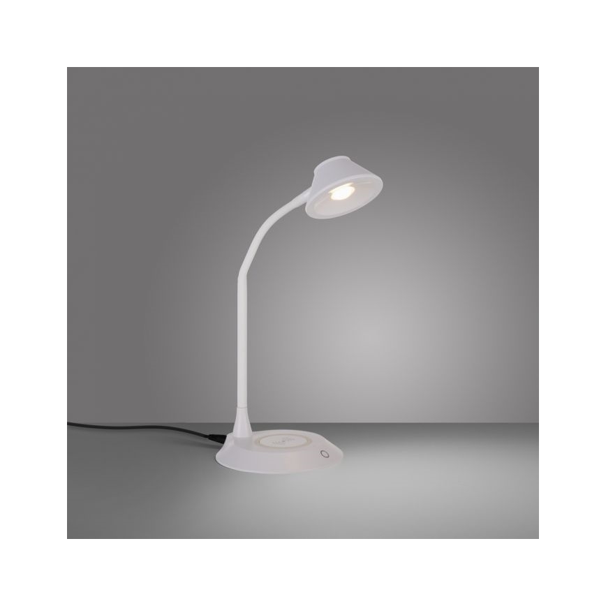 JUST LIGHT. 14414-16 - Ρυθμιζόμενη ευέλικτη επιτραπέζια λάμπα LED με αφής έλεγχο και ασύρματη φόρτιση PUCKI LED/4,5W/230V λευκή