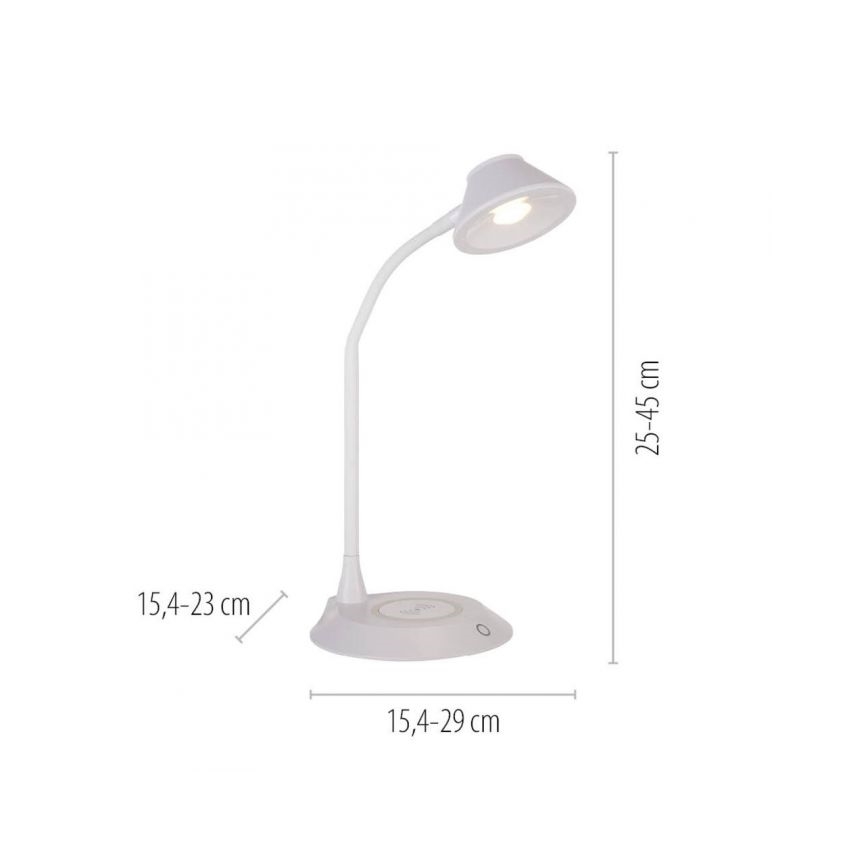 JUST LIGHT. 14414-16 - Ρυθμιζόμενη ευέλικτη επιτραπέζια λάμπα LED με αφής έλεγχο και ασύρματη φόρτιση PUCKI LED/4,5W/230V λευκή