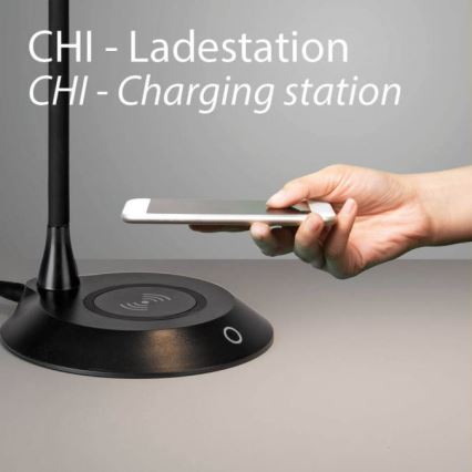 JUST LIGHT. 14414-18 - LED ρυθμιζόμενο, εύκαμπτο επιτραπέζιο φωτιστικό με έλεγχο αφής και ασύρματη φόρτιση PUCKI LED/4,5W/230V μαύρο