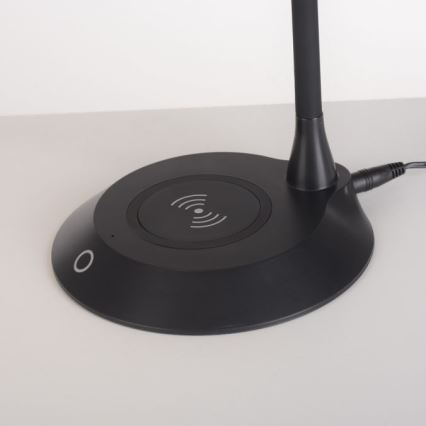 JUST LIGHT. 14414-18 - LED ρυθμιζόμενο, εύκαμπτο επιτραπέζιο φωτιστικό με έλεγχο αφής και ασύρματη φόρτιση PUCKI LED/4,5W/230V μαύρο