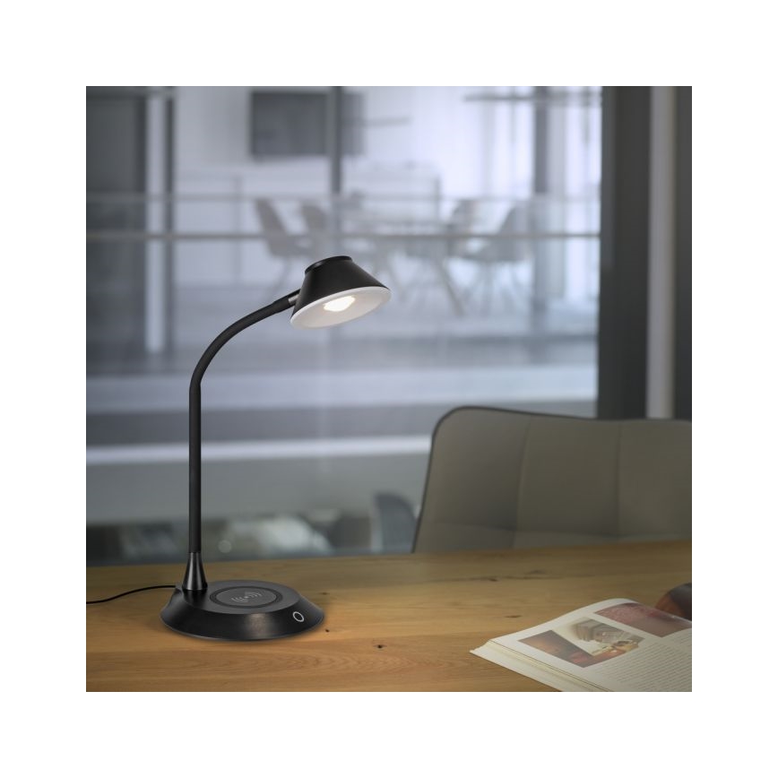 JUST LIGHT. 14414-18 - LED Ρυθμιζόμενο ευέλικτο επιτραπέζιο φωτιστικό με ασύρματη φόρτιση PUCKI LED/4,5W/230V μαύρο