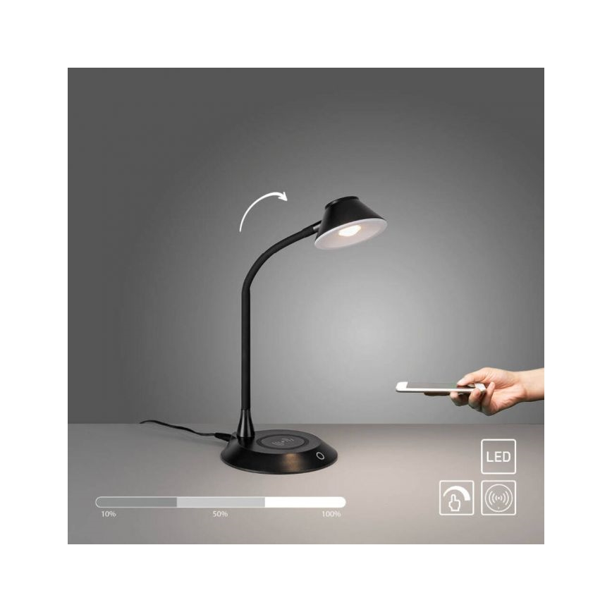 JUST LIGHT. 14414-18 - LED Ρυθμιζόμενο ευέλικτο επιτραπέζιο φωτιστικό με ασύρματη φόρτιση PUCKI LED/4,5W/230V μαύρο