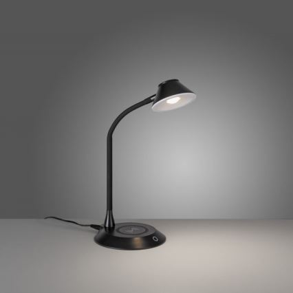 JUST LIGHT. 14414-18 - LED Ρυθμιζόμενο ευέλικτο επιτραπέζιο φωτιστικό με ασύρματη φόρτιση PUCKI LED/4,5W/230V μαύρο
