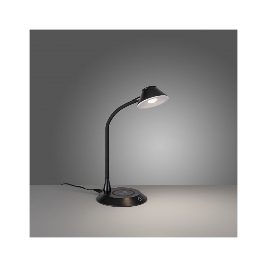 JUST LIGHT. 14414-18 - LED Ρυθμιζόμενο ευέλικτο επιτραπέζιο φωτιστικό με ασύρματη φόρτιση PUCKI LED/4,5W/230V μαύρο