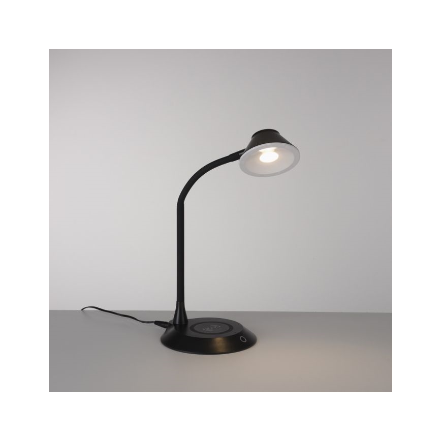 JUST LIGHT. 14414-18 - LED Ρυθμιζόμενο ευέλικτο επιτραπέζιο φωτιστικό με ασύρματη φόρτιση PUCKI LED/4,5W/230V μαύρο