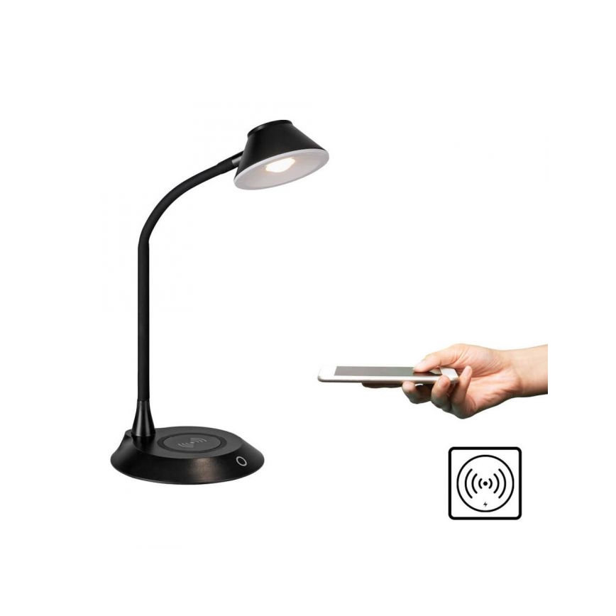 JUST LIGHT. 14414-18 - LED Ρυθμιζόμενο ευέλικτο επιτραπέζιο φωτιστικό με ασύρματη φόρτιση PUCKI LED/4,5W/230V μαύρο