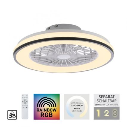 JUST LIGHT. 14447-18 - LED RGBW Dimmable ανεμιστήρας οροφής με ένα φωστικό LENO LED/44W/230V 3000-6500K διάμετρος 48,6 cm λευκό + τηλεχειριστήριο