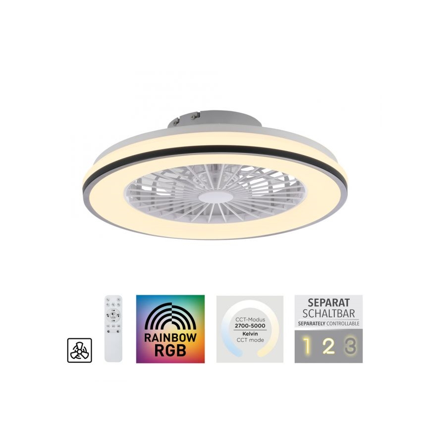 JUST LIGHT. 14447-18 - LED RGBW Dimmable ανεμιστήρας οροφής με ένα φωστικό LENO LED/44W/230V 3000-6500K διάμετρος 48,6 cm λευκό + τηλεχειριστήριο