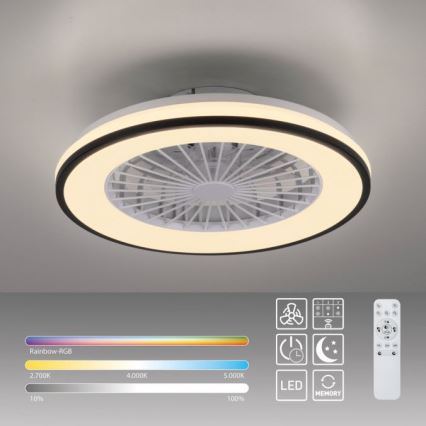 JUST LIGHT. 14447-18 - LED RGBW Dimmable ανεμιστήρας οροφής με ένα φωστικό LENO LED/44W/230V 3000-6500K διάμετρος 48,6 cm λευκό + τηλεχειριστήριο