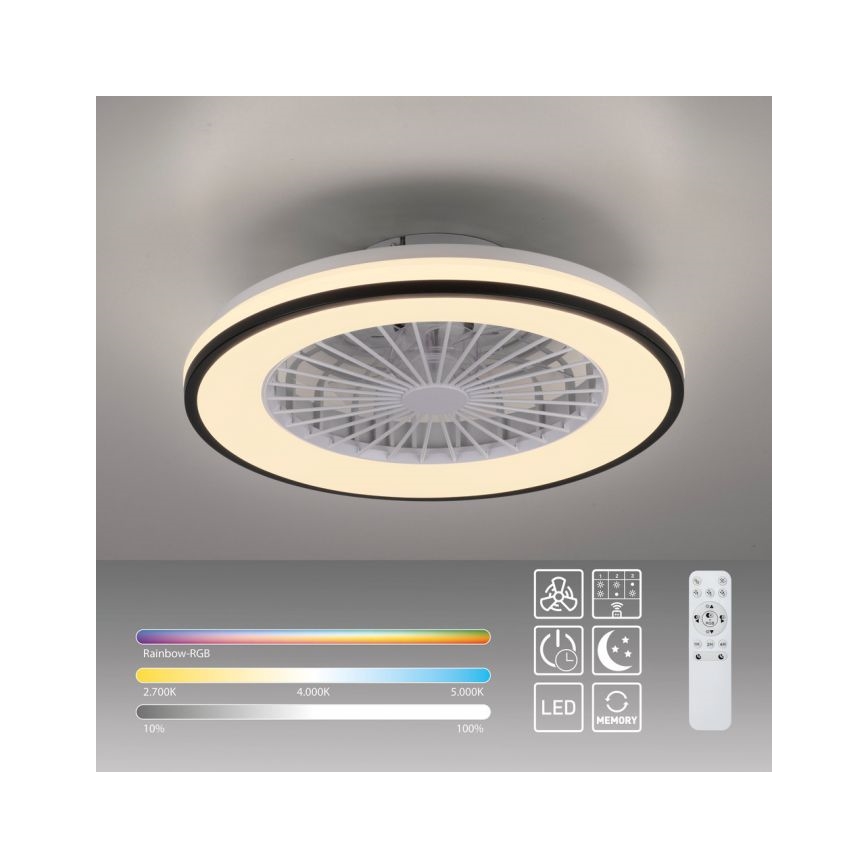 JUST LIGHT. 14447-18 - LED RGBW Dimmable ανεμιστήρας οροφής με ένα φωστικό LENO LED/44W/230V 3000-6500K διάμετρος 48,6 cm λευκό + τηλεχειριστήριο