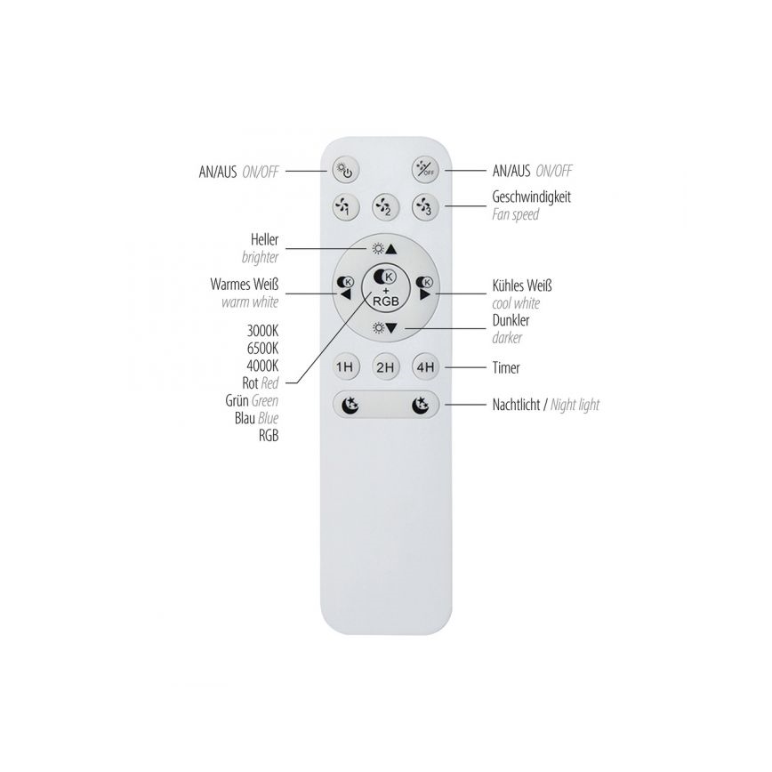 JUST LIGHT. 14447-18 - LED RGBW Dimmable ανεμιστήρας οροφής με ένα φωστικό LENO LED/44W/230V 3000-6500K διάμετρος 48,6 cm λευκό + τηλεχειριστήριο