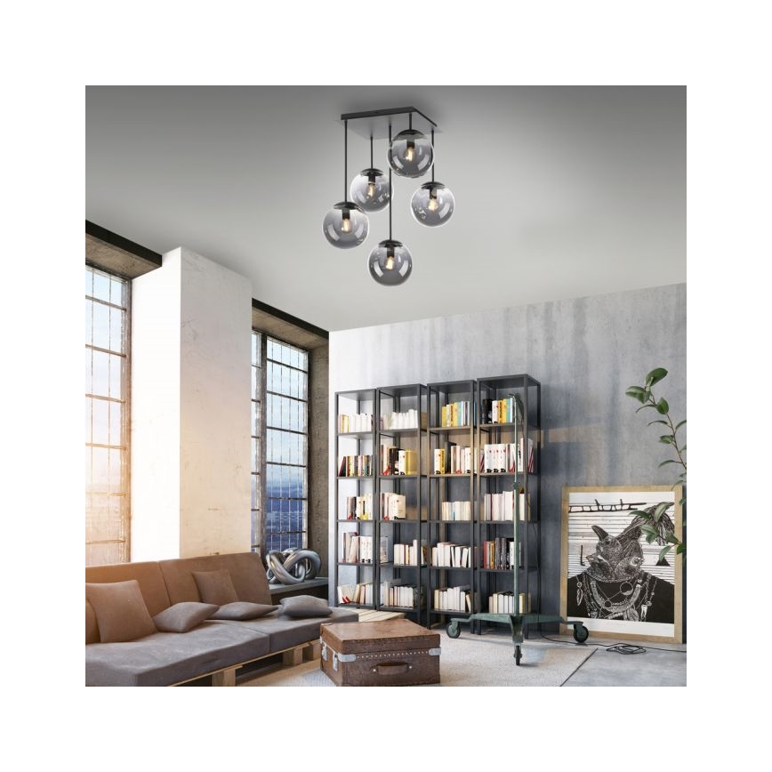 JUST LIGHT. 14602-18 - Κρεμαστό φωτιστικό WIDOW 5xE14/25W/230V μαύρο