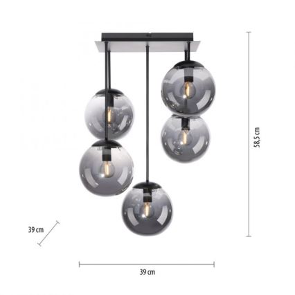 JUST LIGHT. 14602-18 - Κρεμαστό φωτιστικό WIDOW 5xE14/25W/230V μαύρο