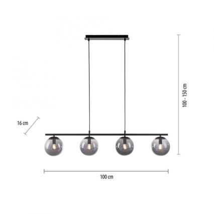 JUST LIGHT. 14604-18 - Κρεμαστό φωτιστικό οροφής WIDOW 4xE14/25W/230V μαύρο